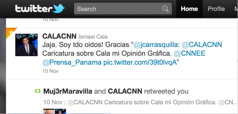 Ismael Cala del programa Cala de CNN comenta una caricatura enviada vía Twitter.